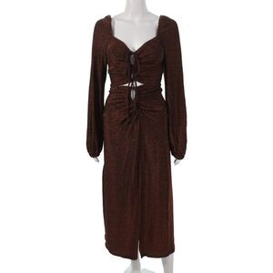 Nicholas Women Maxi Dress Brown Long Sleeve Sweetheart Zip Size 4